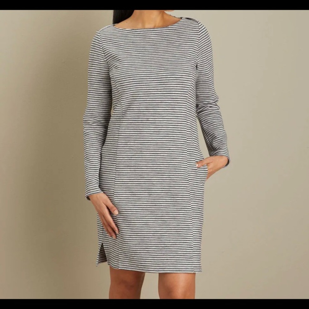 Duluth Trading Company gray heather striped